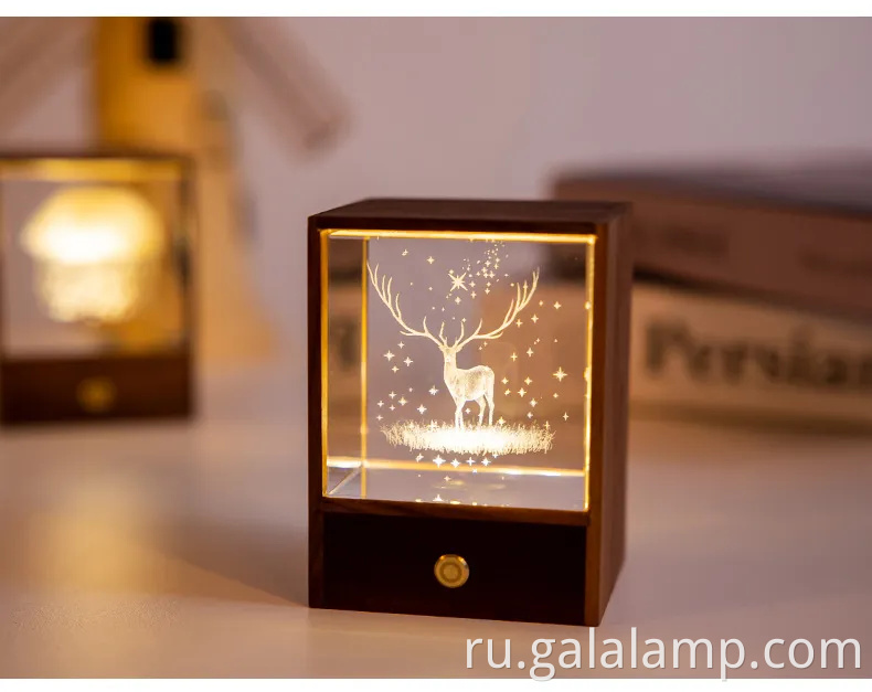 Зачарованная деревянная ночная световая коробка с сияющей хрустальной сферой